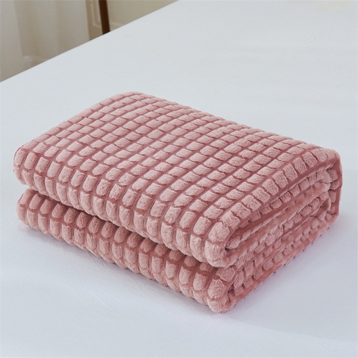 馨米莱家纺2025新款提花兔毛复合毯 樱花粉