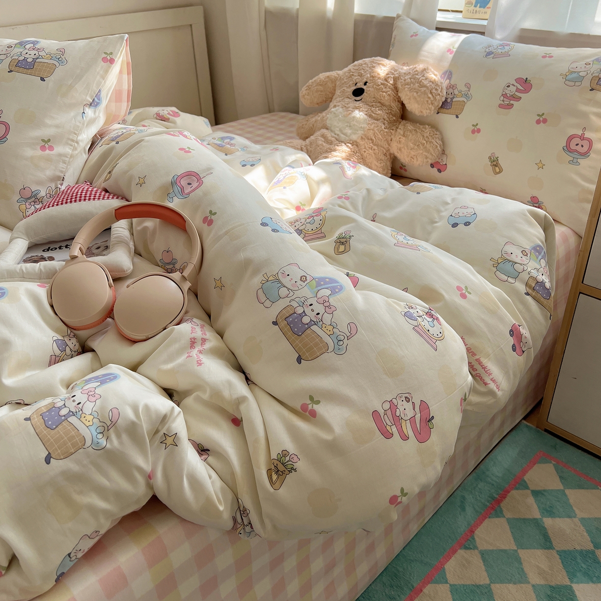 91家纺网 家纺一手货源 找家纺 （总）六巷胡同 2025新款INS卡通减龄可爱风全棉四件套（开学季系列）