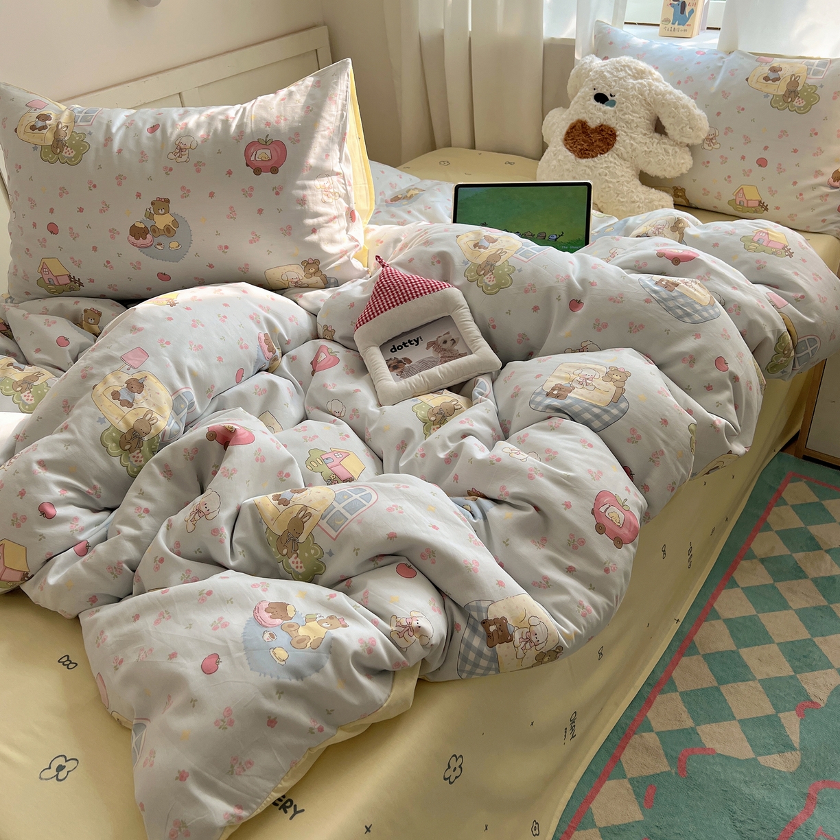 91家纺网 家纺一手货源 找家纺 （总）六巷胡同 2025新款INS卡通减龄可爱风全棉四件套（开学季系列）