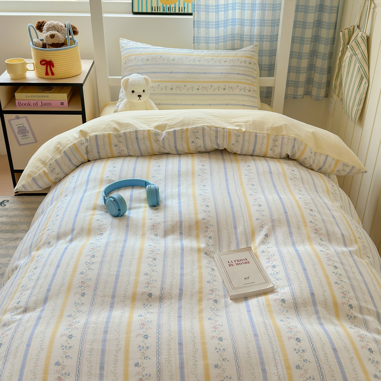 91家纺网 家纺一手货源 找家纺 沐芷 2025 开学季学生宿舍三件套 水洗棉四件套被套床单 空白诗