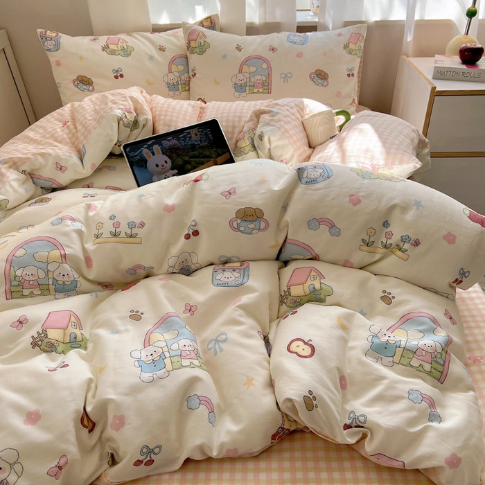 91家纺网 家纺一手货源 找家纺 （总）六巷胡同 2025新款INS卡通减龄可爱风全棉四件套（开学季系列）