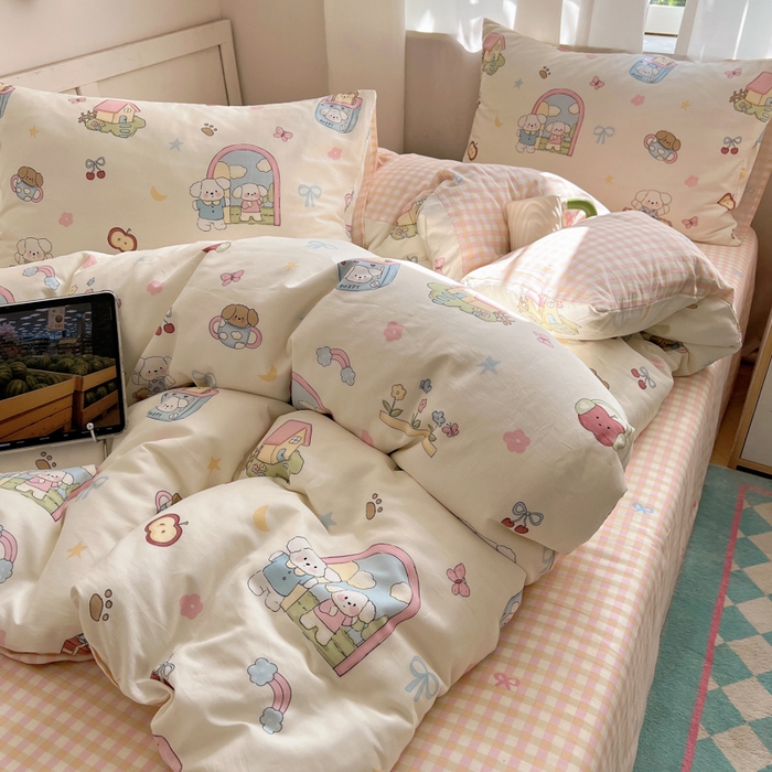 91家纺网 家纺一手货源 找家纺 （总）六巷胡同 2025新款INS卡通减龄可爱风全棉四件套（开学季系列）