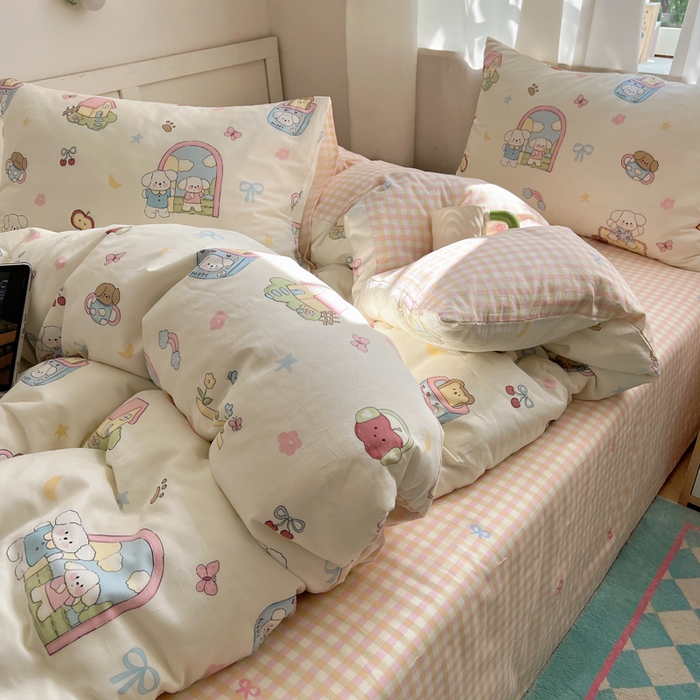 91家纺网 家纺一手货源 找家纺 （总）六巷胡同 2025新款INS卡通减龄可爱风全棉四件套（开学季系列）