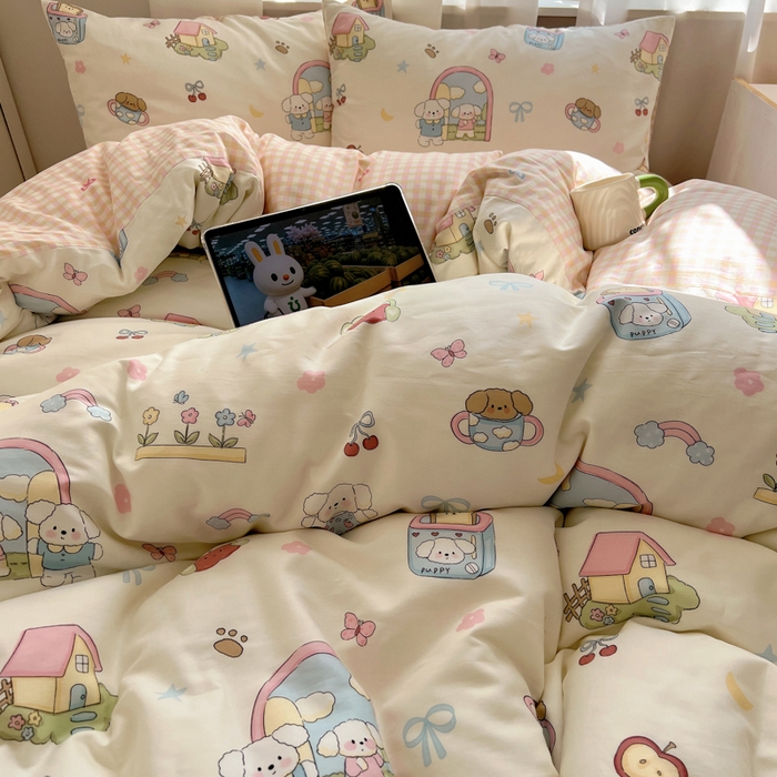 91家纺网 家纺一手货源 找家纺 （总）六巷胡同 2025新款INS卡通减龄可爱风全棉四件套（开学季系列）