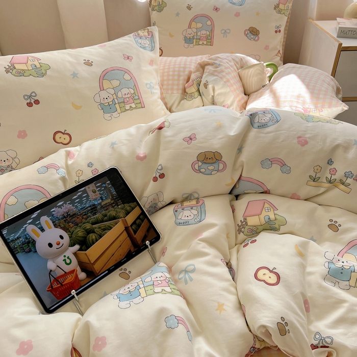 91家纺网 家纺一手货源 找家纺 （总）六巷胡同 2025新款INS卡通减龄可爱风全棉四件套（开学季系列）