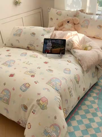 91家纺网 家纺一手货源 找家纺 （总）六巷胡同 2025新款INS卡通减龄可爱风全棉四件套（开学季系列）