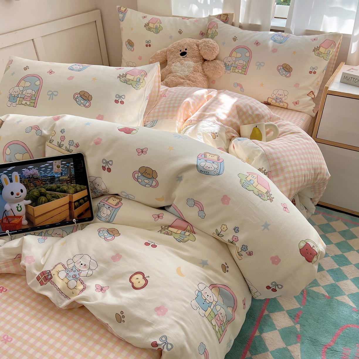 六巷胡同 2025新款INS卡通减龄可爱风全棉四件套（开学季系列） 动漫派对熊