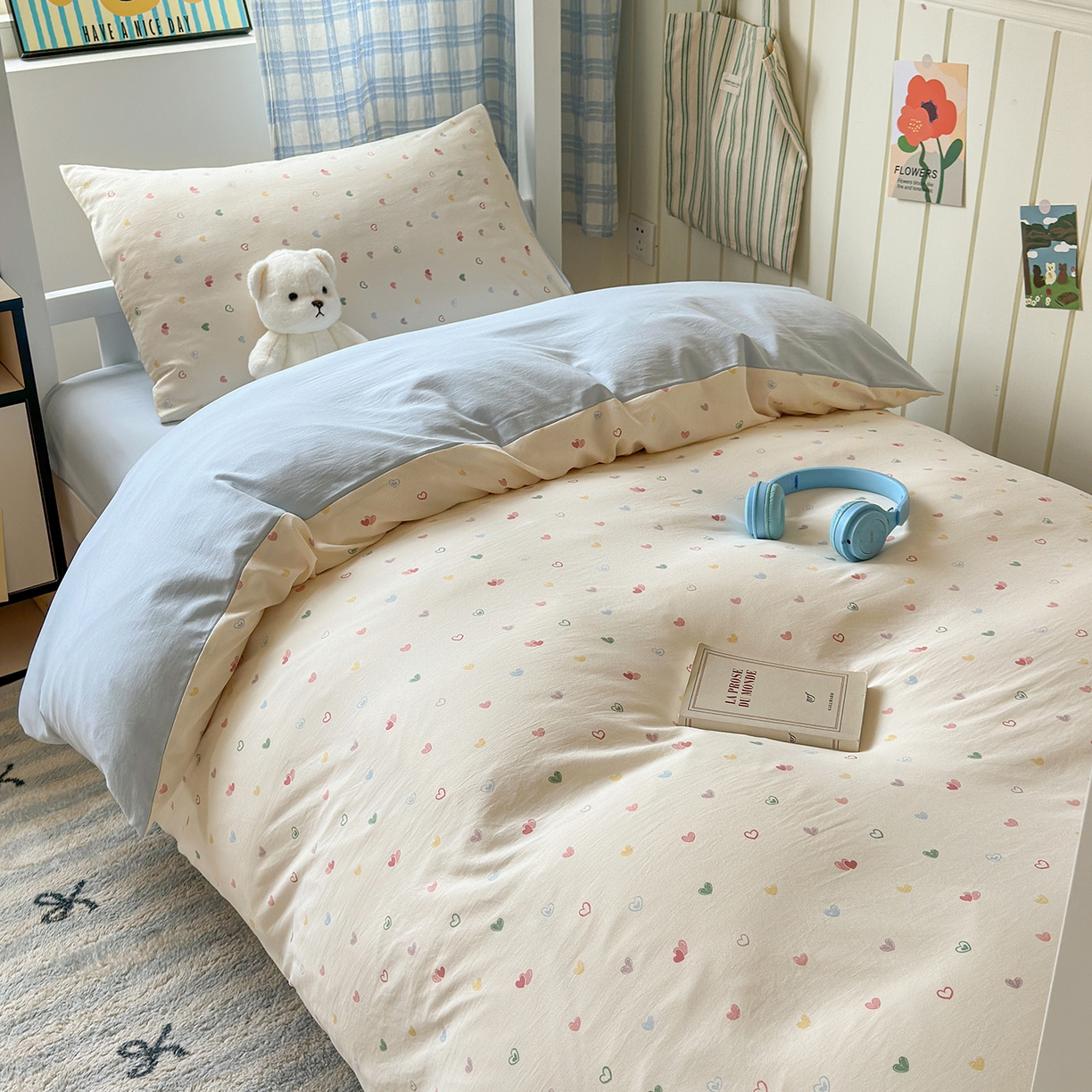 91家纺网 家纺一手货源 找家纺 沐芷 2025 开学季学生宿舍三件套 水洗棉四件套被套床单 爱情手礼