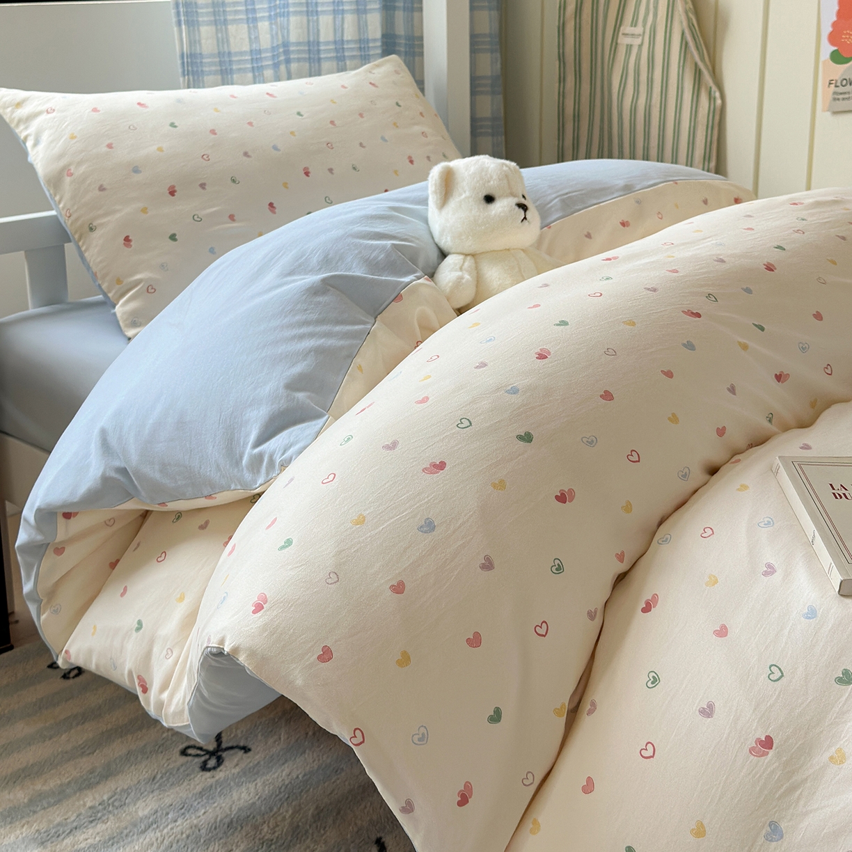 91家纺网 家纺一手货源 找家纺 沐芷 2025 开学季学生宿舍三件套 水洗棉四件套被套床单 爱情手礼