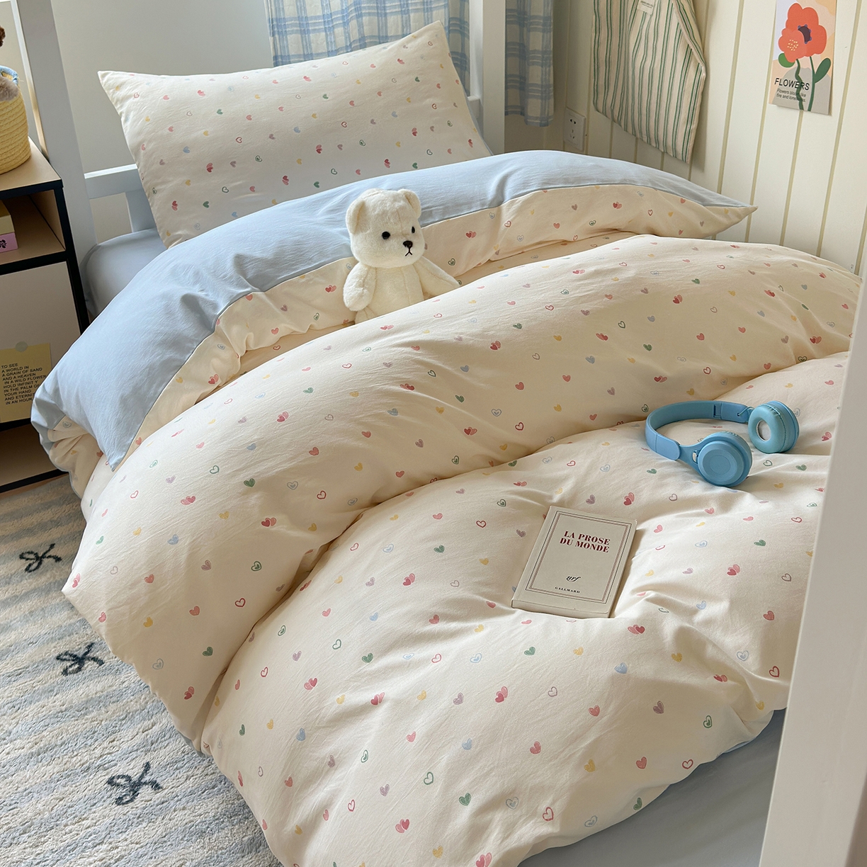 91家纺网 家纺一手货源 找家纺 沐芷 2025 开学季学生宿舍三件套 水洗棉四件套被套床单 爱情手礼