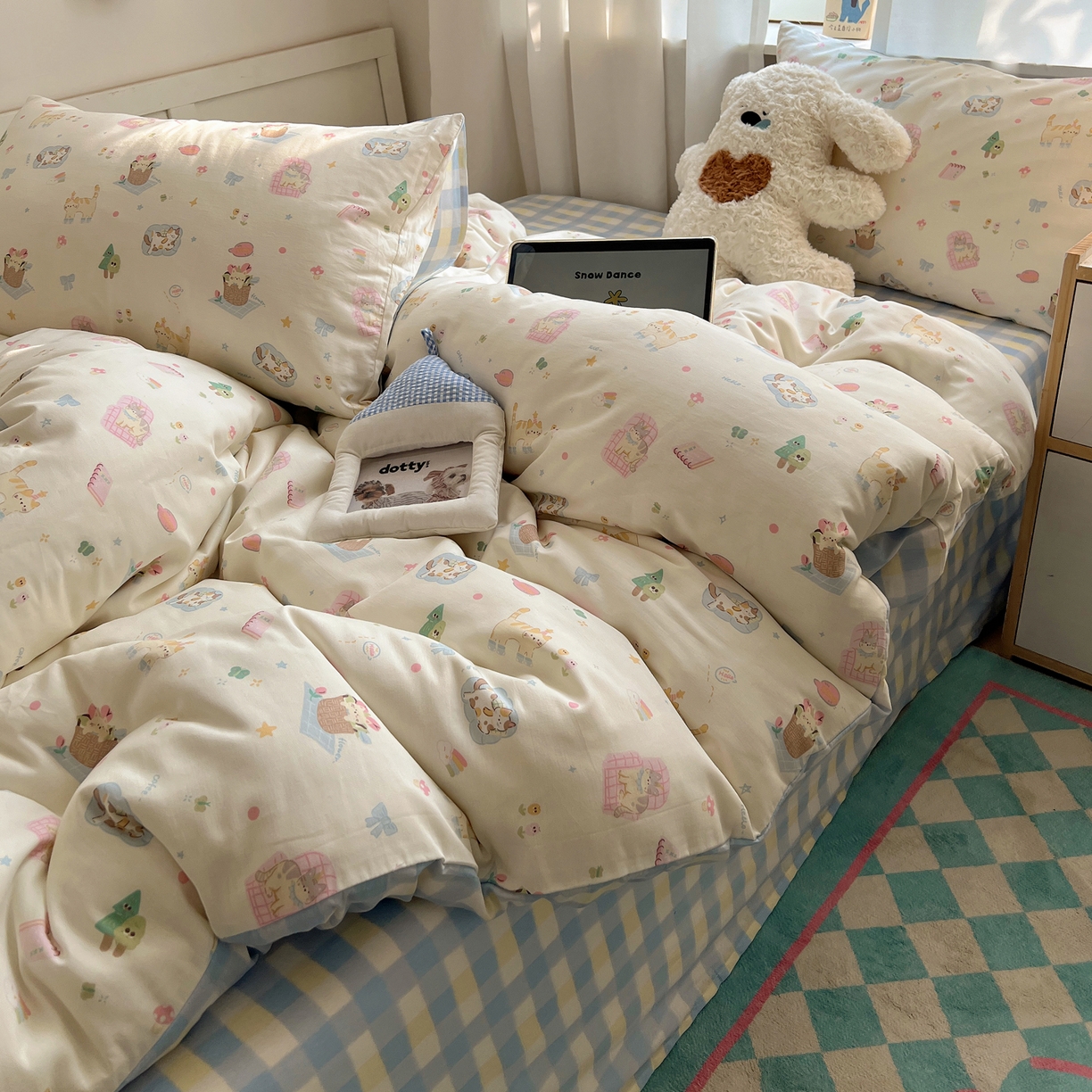 六巷胡同 2025新款INS卡通减龄可爱风全棉四件套（开学季系列） 沙发慵懒猫