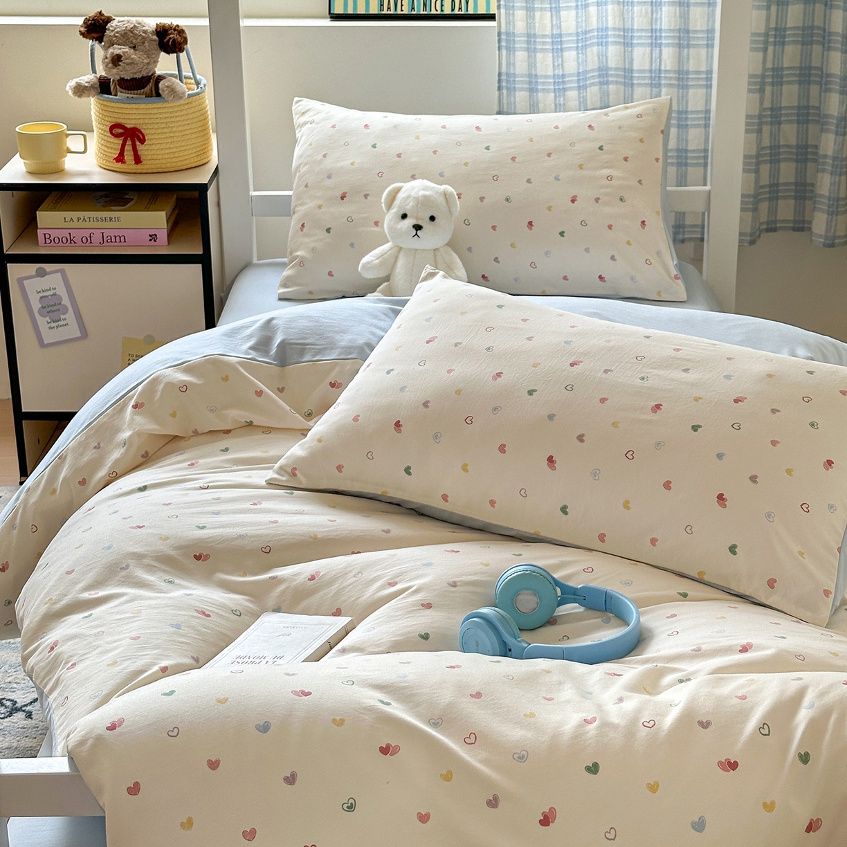 91家纺网 家纺一手货源 找家纺 沐芷 2025 开学季学生宿舍三件套 水洗棉四件套被套床单 爱情手礼