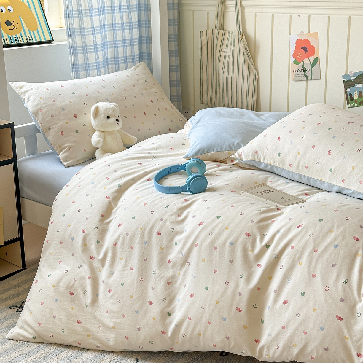 91家纺网 家纺一手货源 找家纺 沐芷 2025 开学季学生宿舍三件套 水洗棉四件套被套床单 爱情手礼