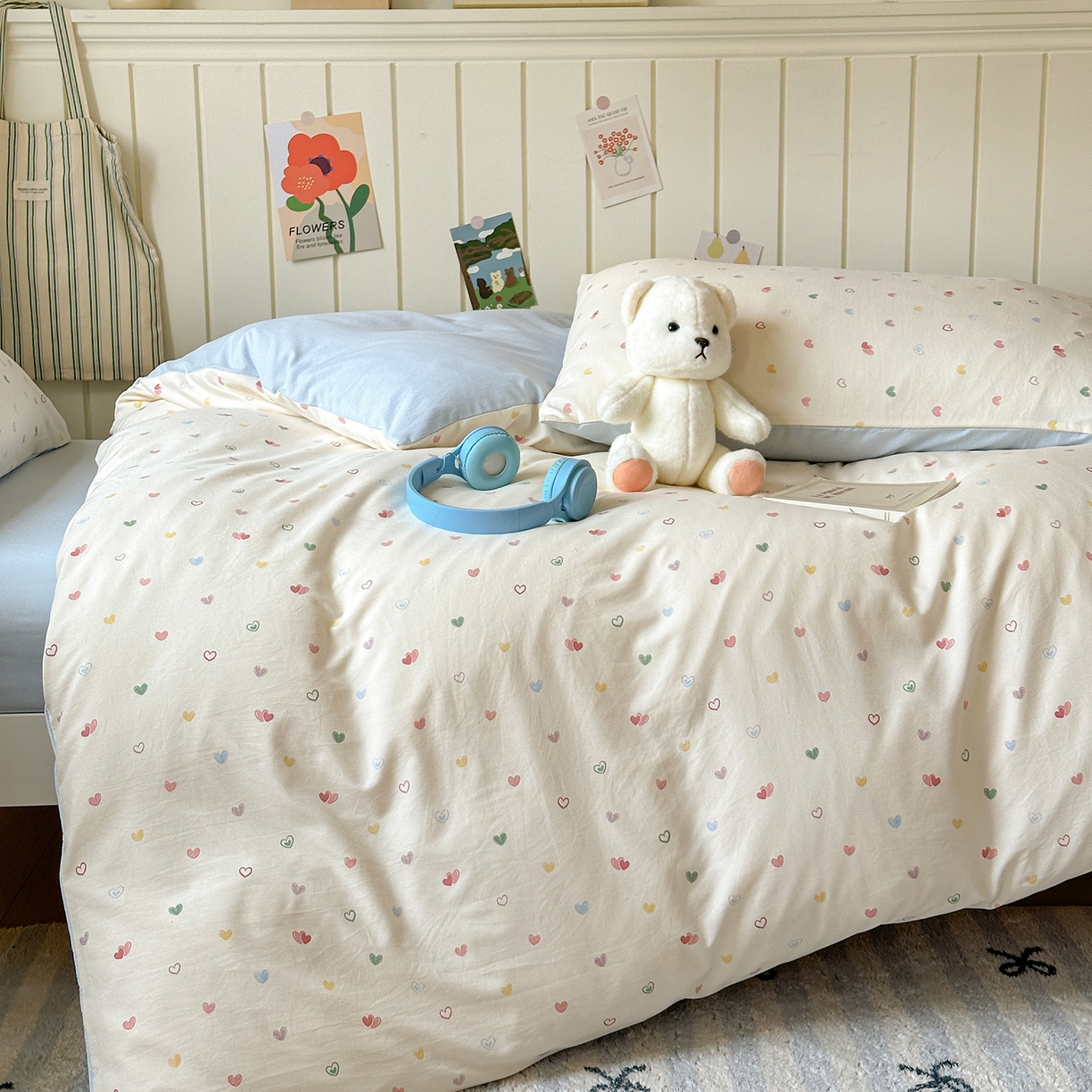 91家纺网 家纺一手货源 找家纺 沐芷 2025 开学季学生宿舍三件套 水洗棉四件套被套床单 爱情手礼