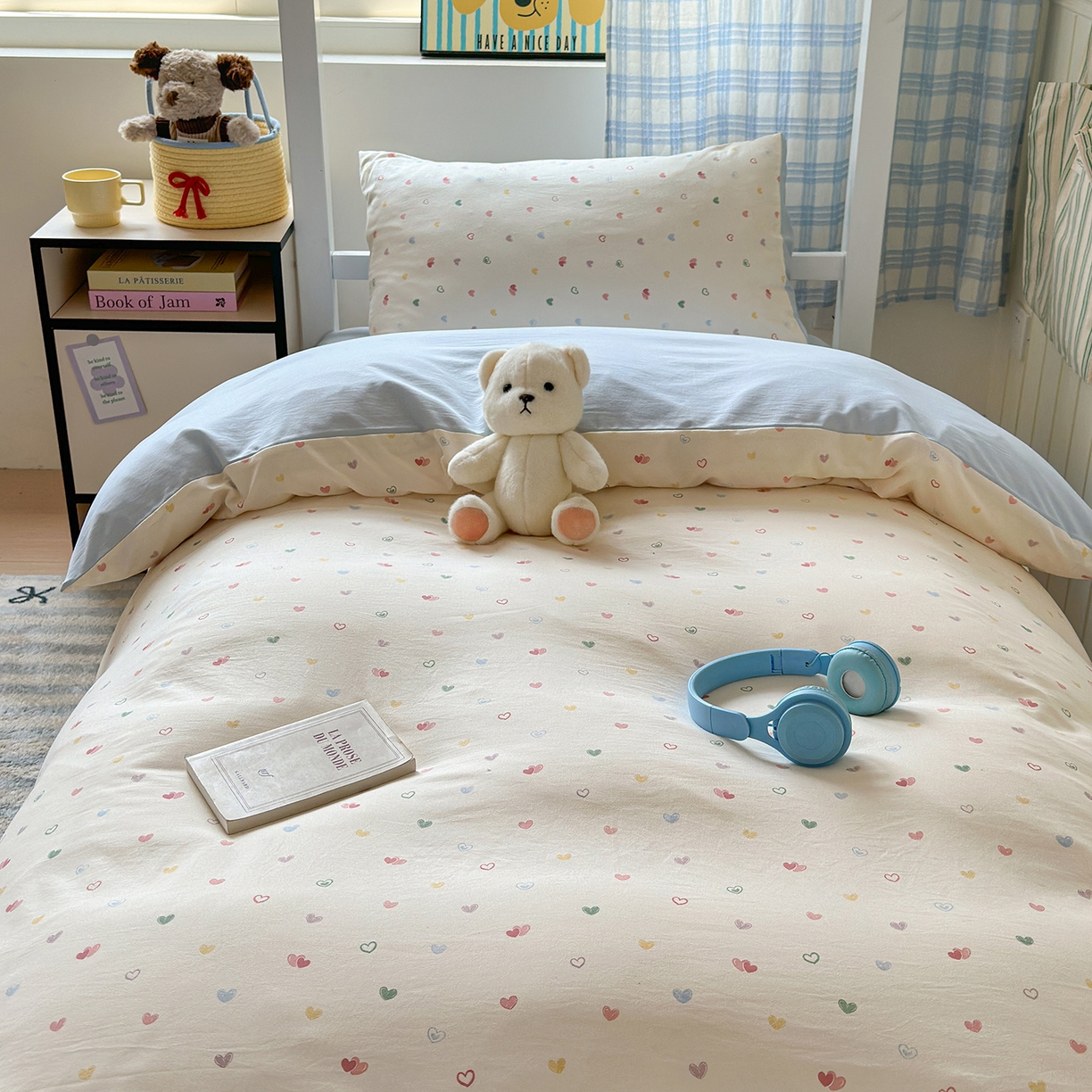 91家纺网 家纺一手货源 找家纺 沐芷 2025 开学季学生宿舍三件套 水洗棉四件套被套床单 爱情手礼