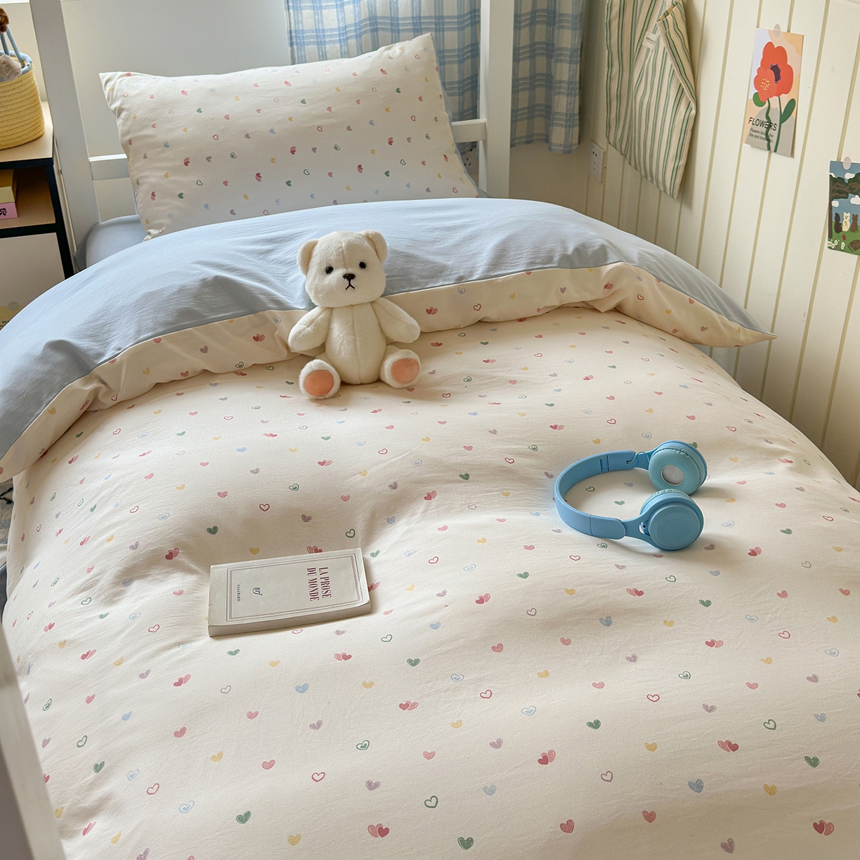 91家纺网 家纺一手货源 找家纺 沐芷 2025 开学季学生宿舍三件套 水洗棉四件套被套床单 爱情手礼