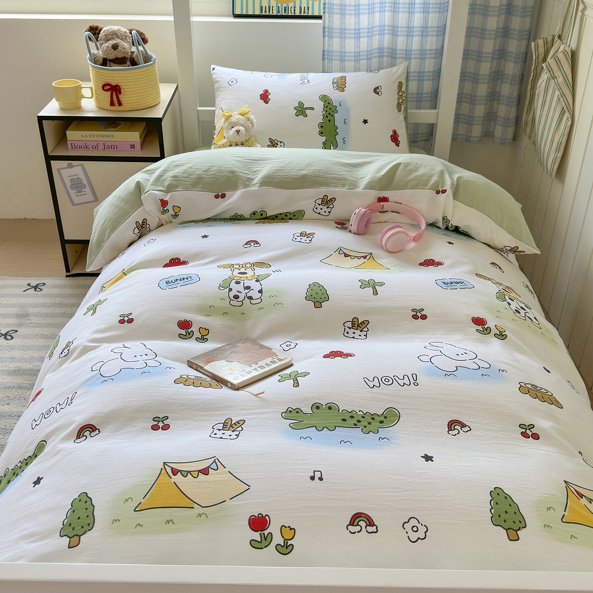 沐芷 2025 开学季学生宿舍三件套 水洗棉四件套被套床单 动物农场