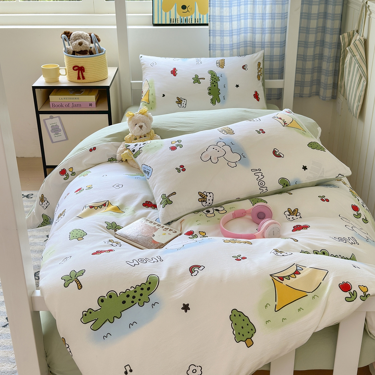 91家纺网 家纺一手货源 找家纺 沐芷 2025 开学季学生宿舍三件套 水洗棉四件套被套床单 动物农场