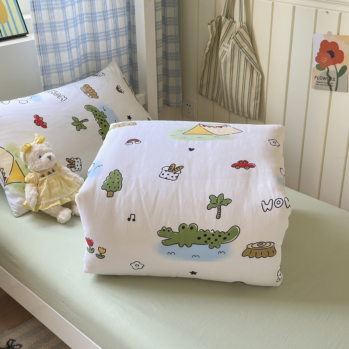 91家纺网 家纺一手货源 找家纺 沐芷 2025 开学季学生宿舍三件套 水洗棉四件套被套床单 动物农场