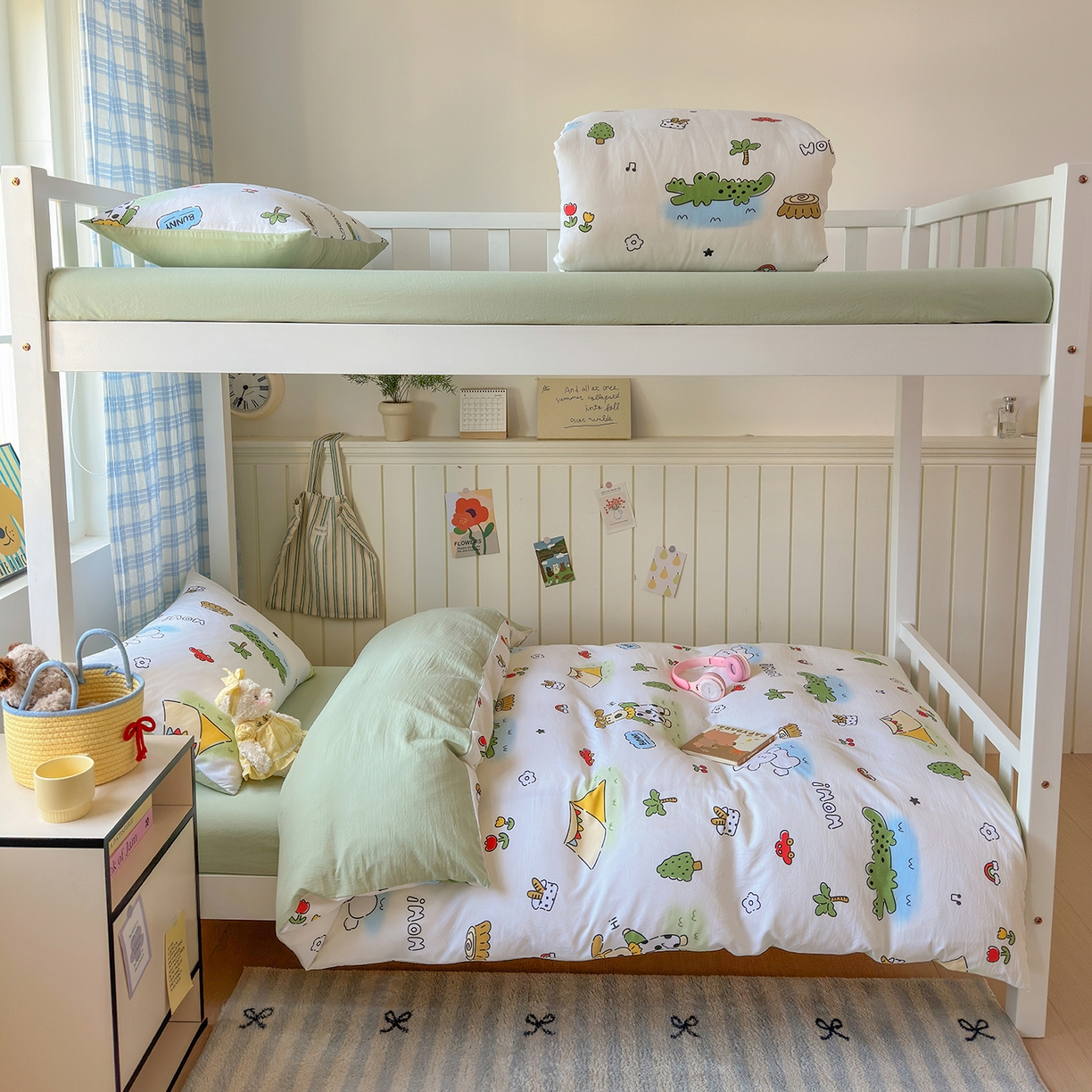 91家纺网 家纺一手货源 找家纺 沐芷 2025 开学季学生宿舍三件套 水洗棉四件套被套床单 动物农场