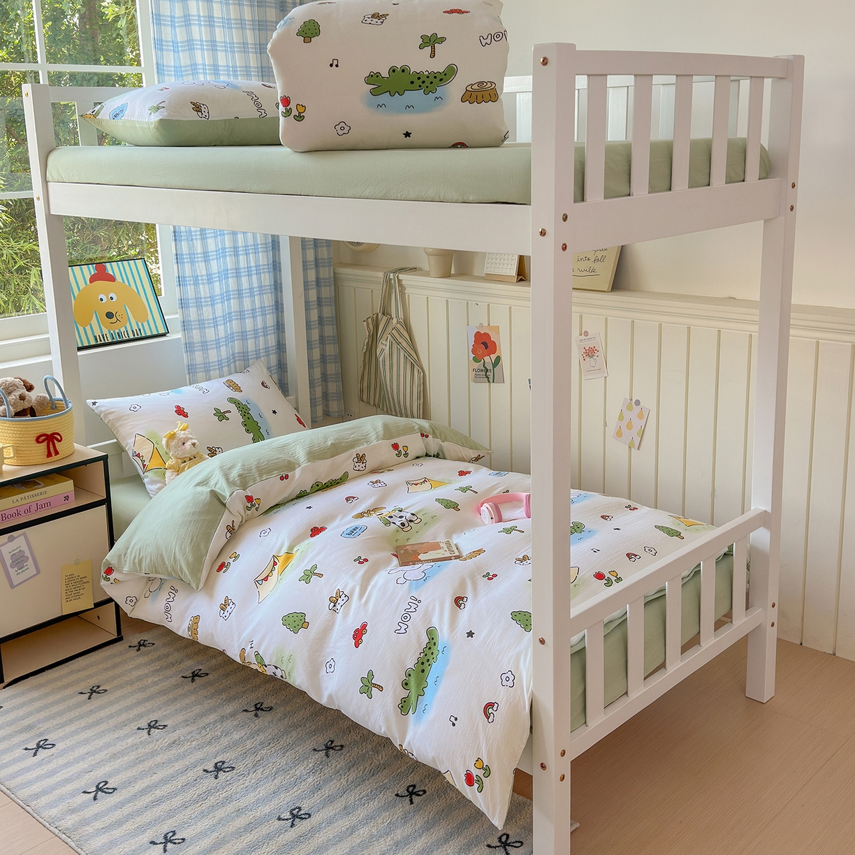 91家纺网 家纺一手货源 找家纺 沐芷 2025 开学季学生宿舍三件套 水洗棉四件套被套床单 动物农场