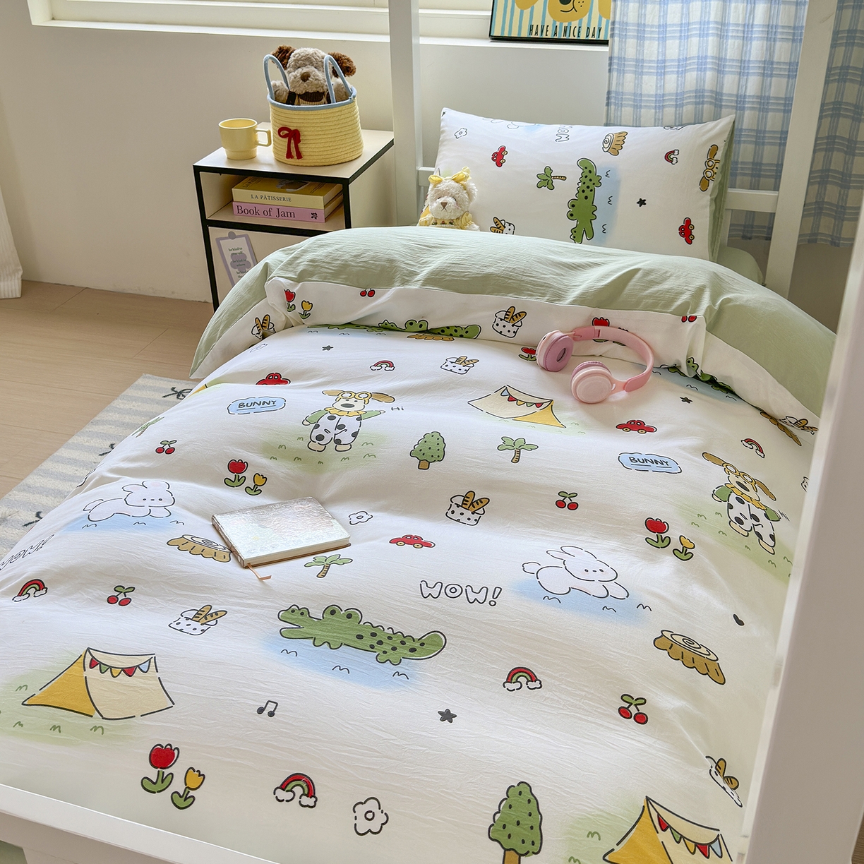 91家纺网 家纺一手货源 找家纺 沐芷 2025 开学季学生宿舍三件套 水洗棉四件套被套床单 动物农场