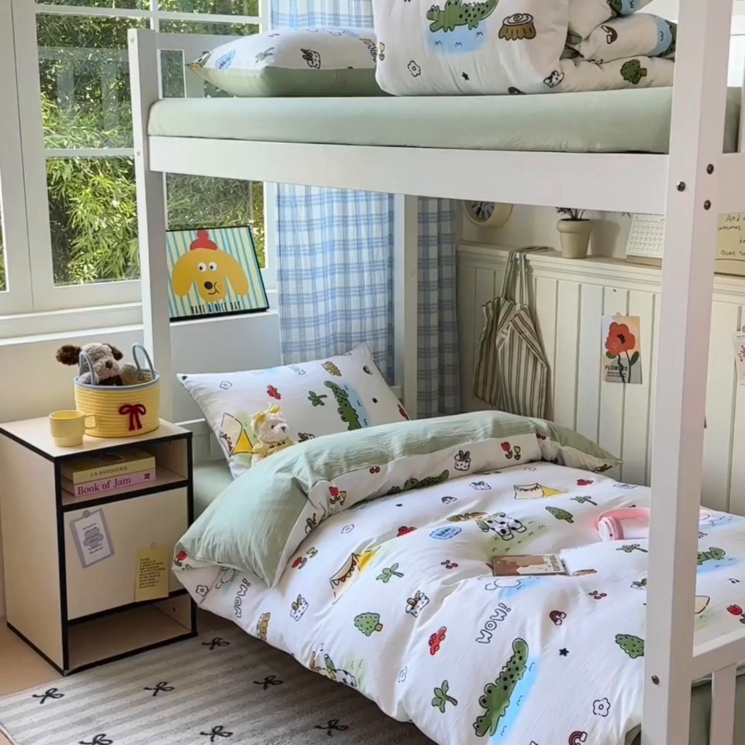 91家纺网 家纺一手货源 找家纺 沐芷 2025 开学季学生宿舍三件套 水洗棉四件套被套床单 动物农场