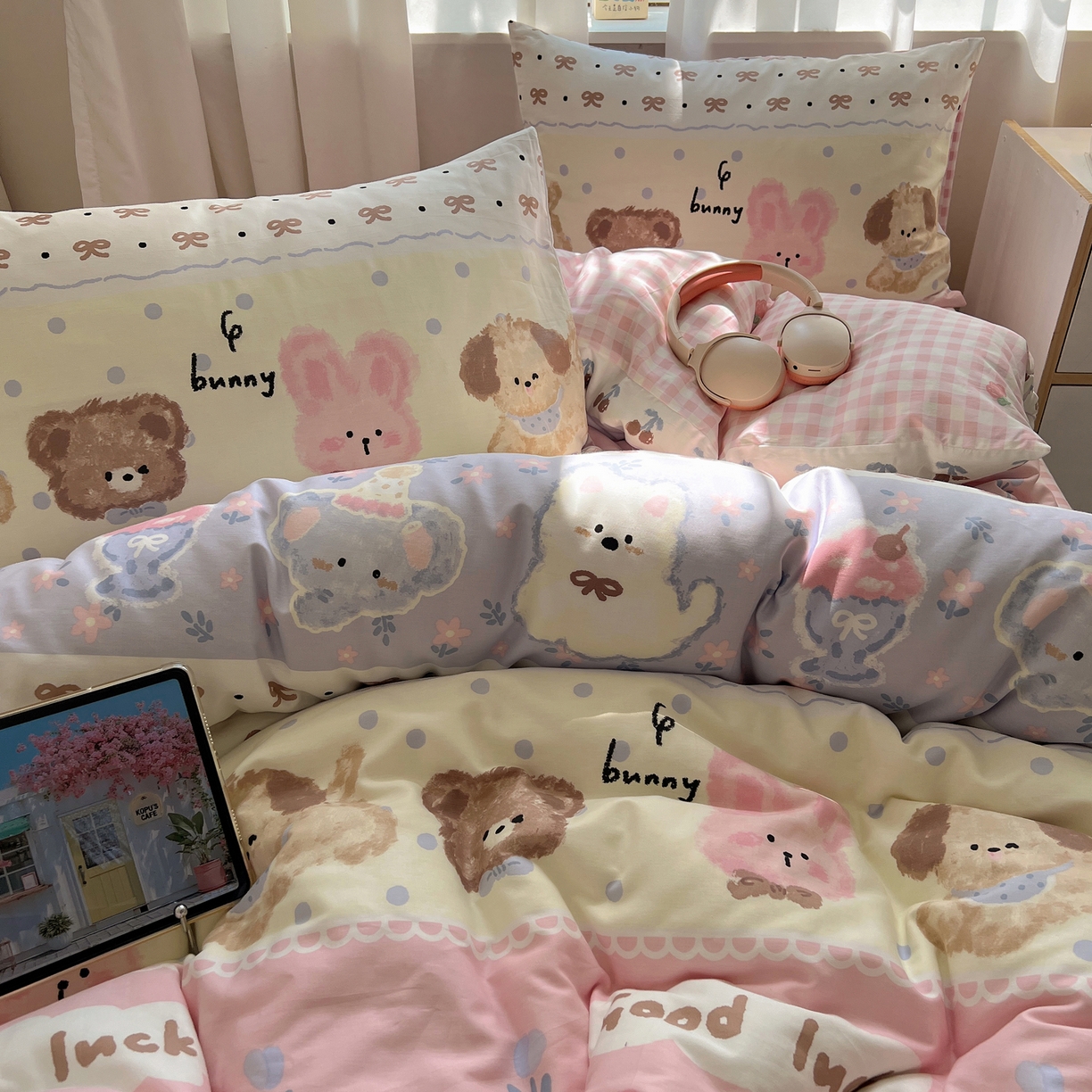 91家纺网 家纺一手货源 找家纺 六巷胡同 2025新款INS卡通减龄可爱风全棉四件套（开学季系列） 涂鸦动物集