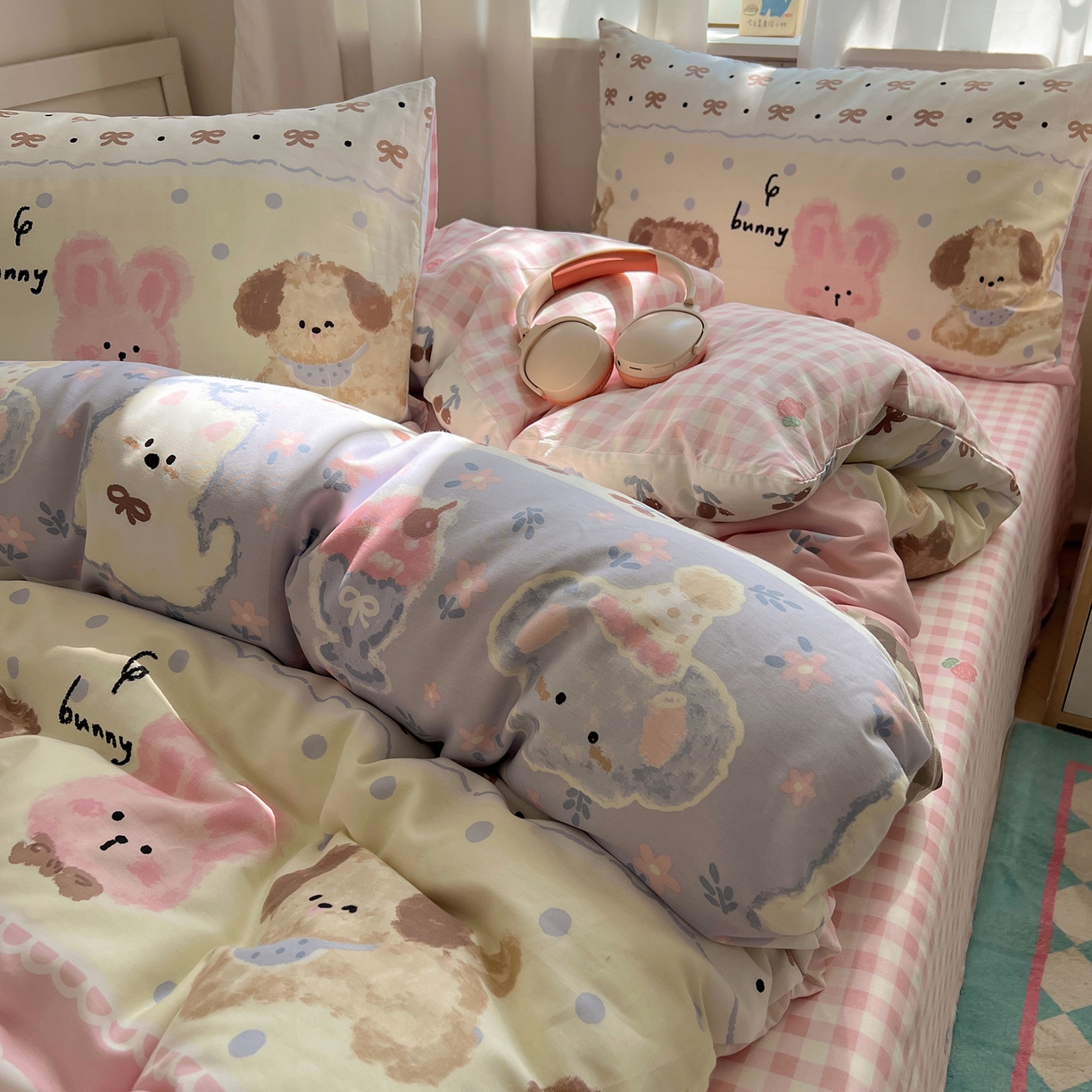 91家纺网 家纺一手货源 找家纺 六巷胡同 2025新款INS卡通减龄可爱风全棉四件套（开学季系列） 涂鸦动物集