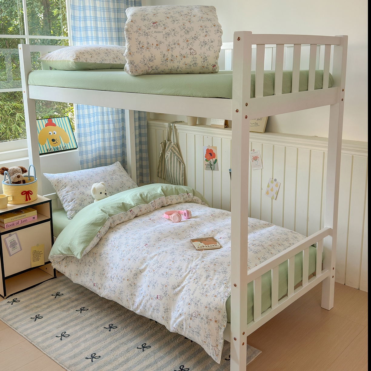 91家纺网 家纺一手货源 找家纺 沐芷 2025 开学季学生宿舍三件套 水洗棉四件套被套床单 繁花兔兔