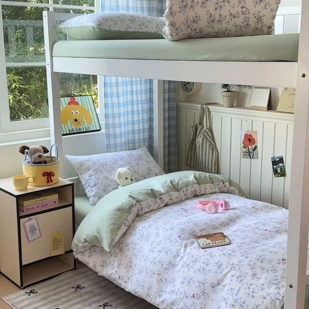 91家纺网 家纺一手货源 找家纺 沐芷 2025 开学季学生宿舍三件套 水洗棉四件套被套床单 繁花兔兔