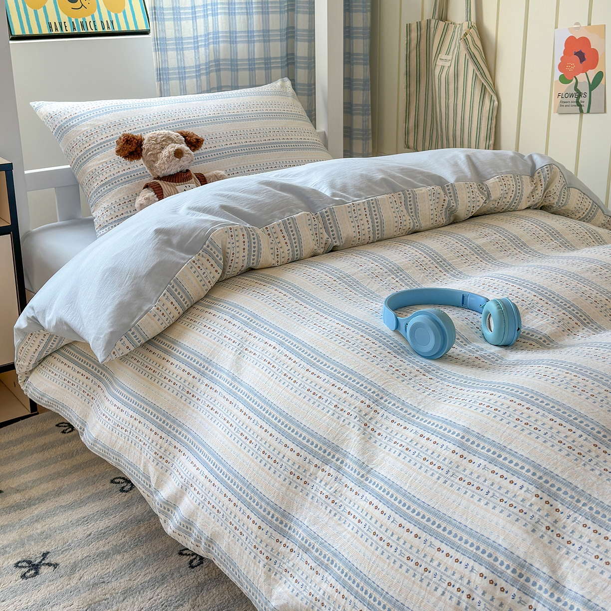 91家纺网 家纺一手货源 找家纺 沐芷 2025 开学季学生宿舍三件套 水洗棉四件套被套床单 海盐拿铁