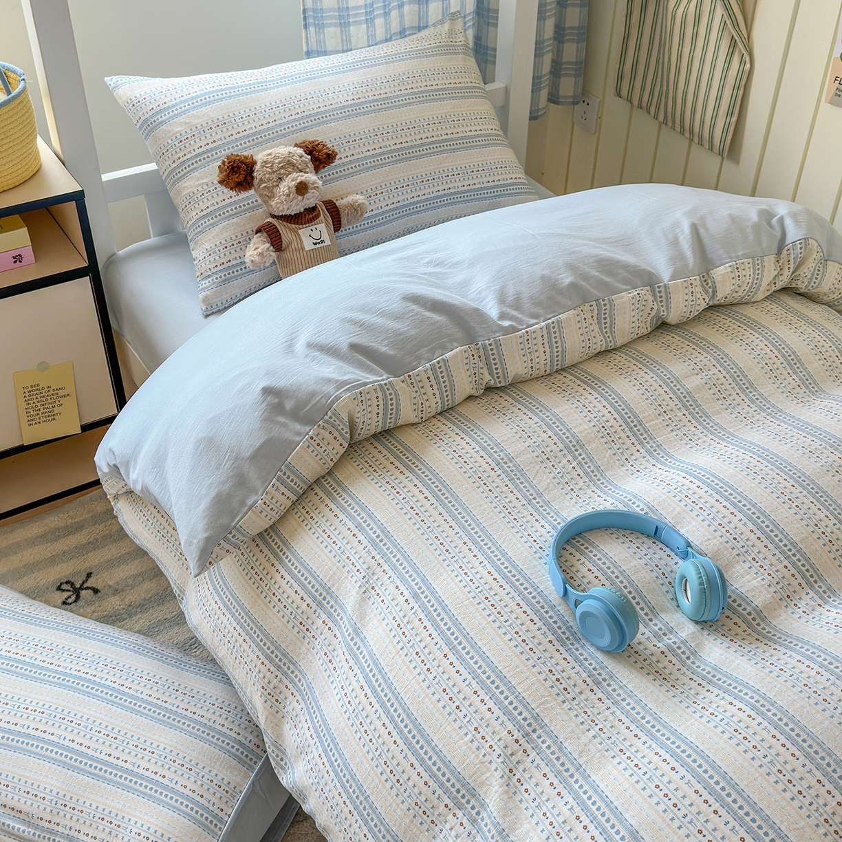 91家纺网 家纺一手货源 找家纺 沐芷 2025 开学季学生宿舍三件套 水洗棉四件套被套床单 海盐拿铁