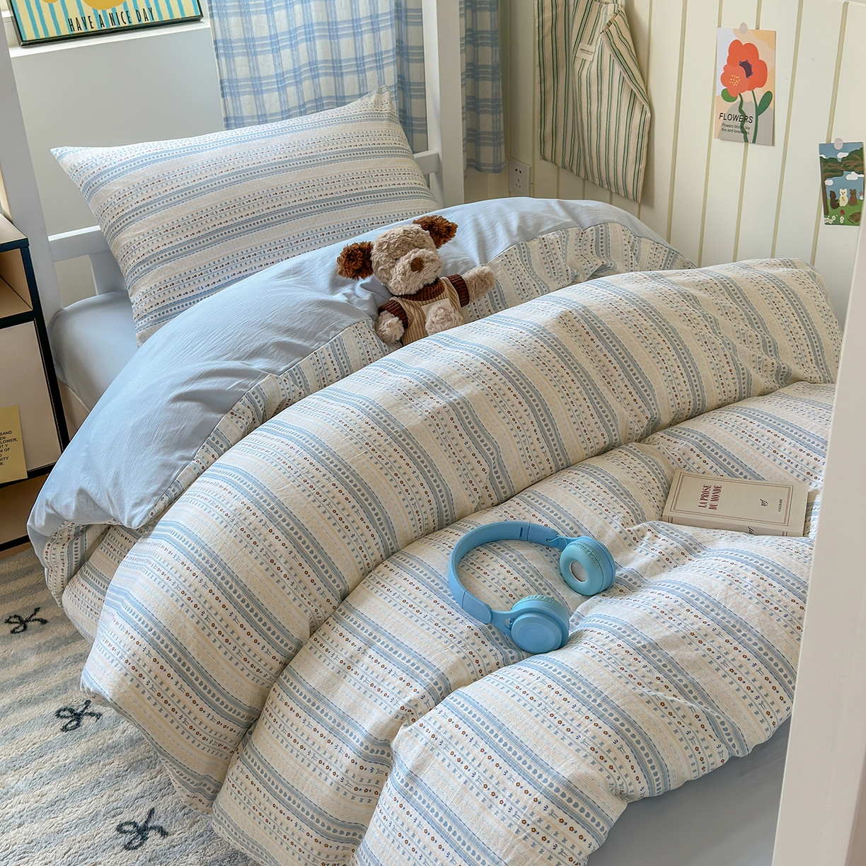 91家纺网 家纺一手货源 找家纺 沐芷 2025 开学季学生宿舍三件套 水洗棉四件套被套床单 海盐拿铁