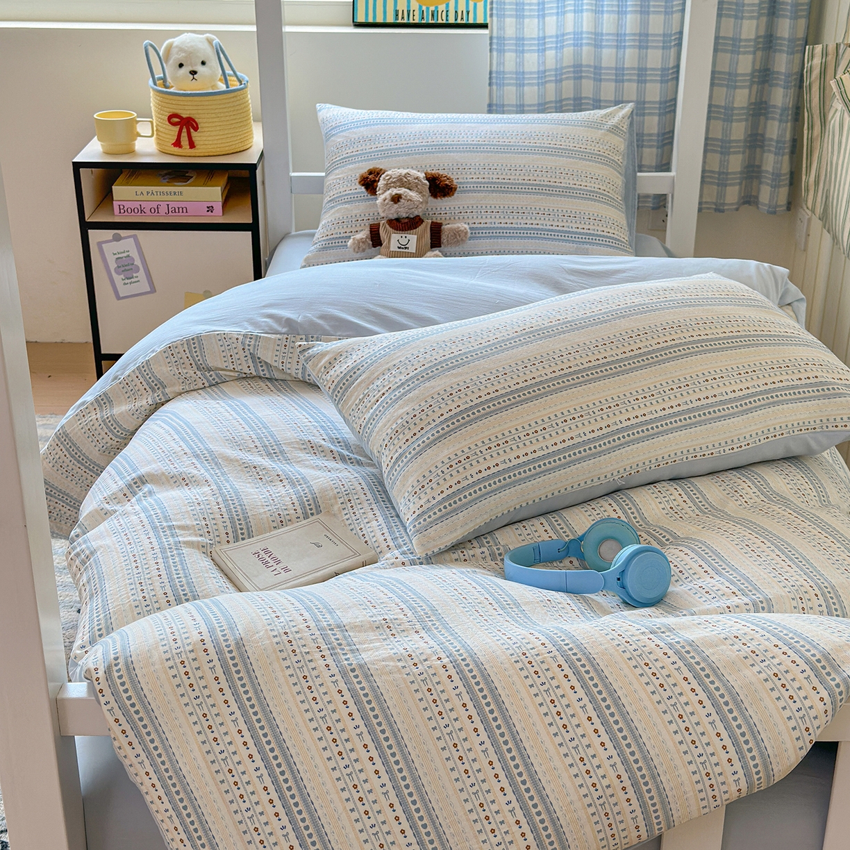 91家纺网 家纺一手货源 找家纺 沐芷 2025 开学季学生宿舍三件套 水洗棉四件套被套床单 海盐拿铁