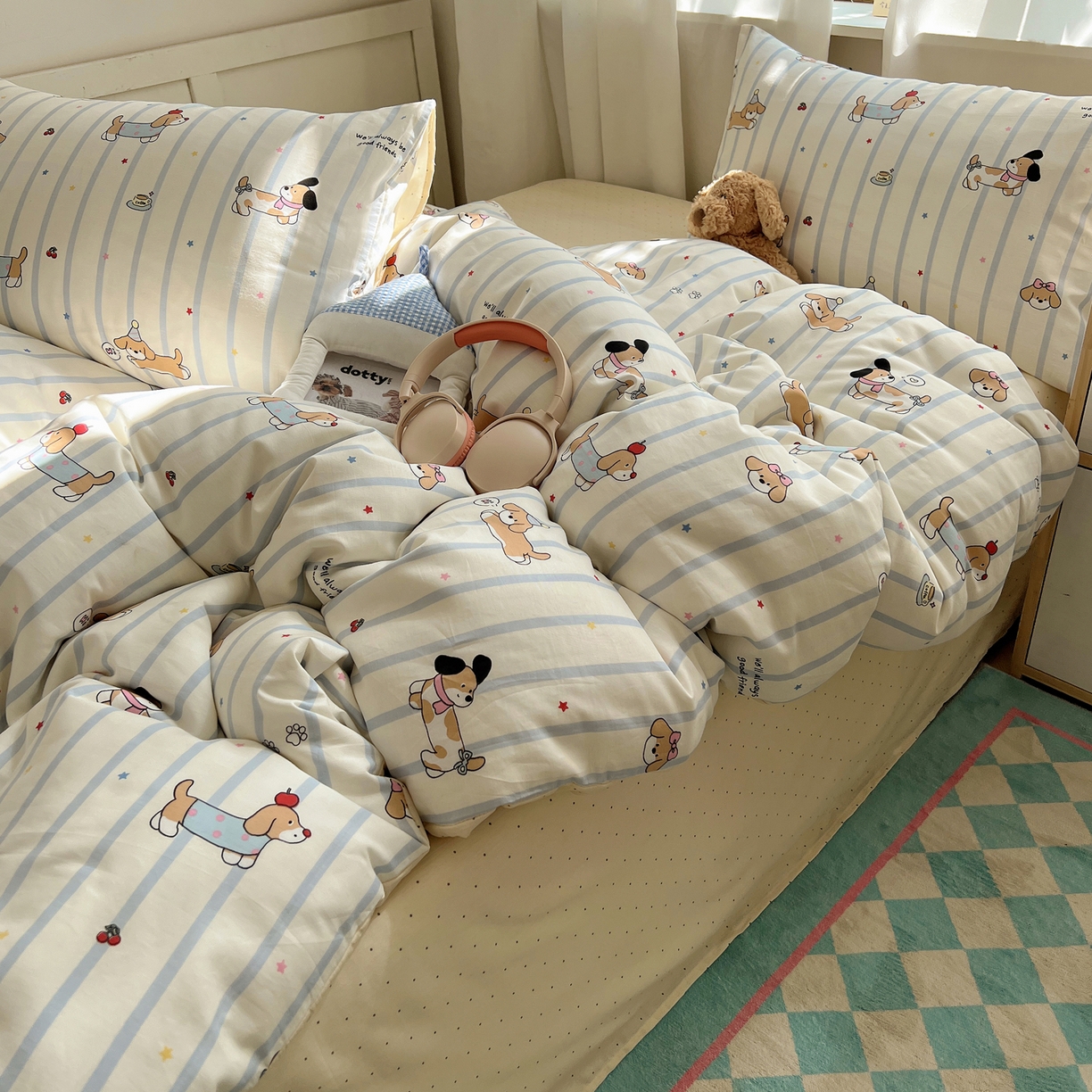 六巷胡同 2025新款INS卡通减龄可爱风全棉四件套（开学季系列） 星星腊肠狗