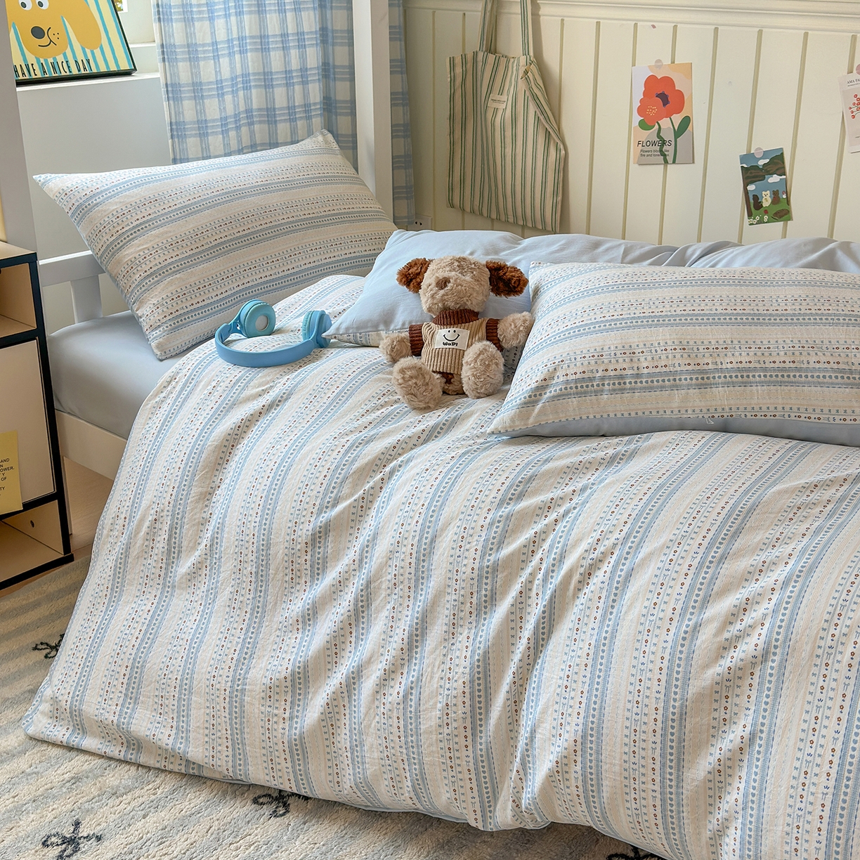 91家纺网 家纺一手货源 找家纺 沐芷 2025 开学季学生宿舍三件套 水洗棉四件套被套床单 海盐拿铁