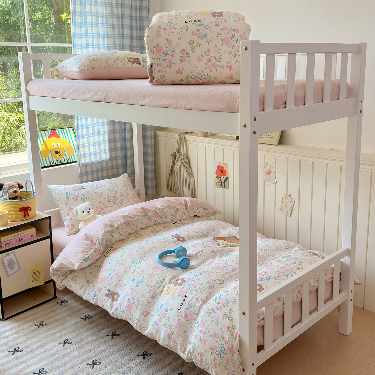 91家纺网 家纺一手货源 找家纺 沐芷 2025 开学季学生宿舍三件套 水洗棉四件套被套床单 花仙兔兔