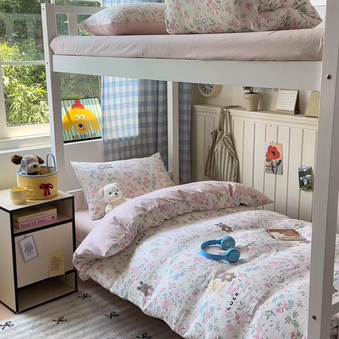 91家纺网 家纺一手货源 找家纺 沐芷 2025 开学季学生宿舍三件套 水洗棉四件套被套床单 花仙兔兔