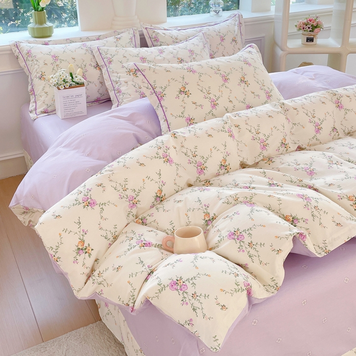 91家纺网 家纺一手货源 找家纺 （总）铭博家纺 新款直播爆款网红全棉四件套13070印花吊边一字绣纯棉被套工艺款