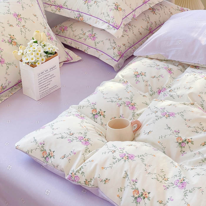 91家纺网 家纺一手货源 找家纺 （总）铭博家纺 新款直播爆款网红全棉四件套13070印花吊边一字绣纯棉被套工艺款