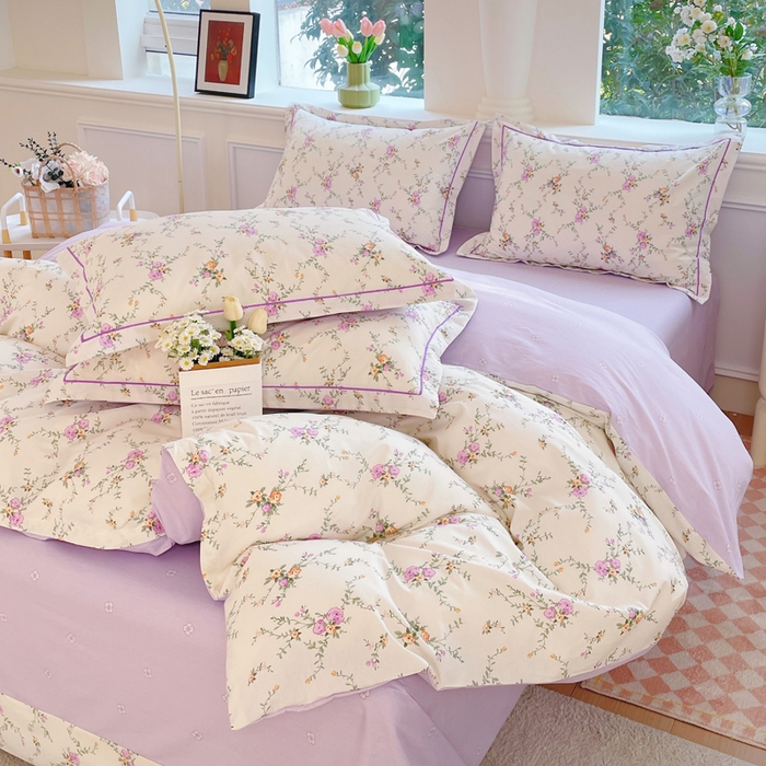 91家纺网 家纺一手货源 找家纺 （总）铭博家纺 新款直播爆款网红全棉四件套13070印花吊边一字绣纯棉被套工艺款