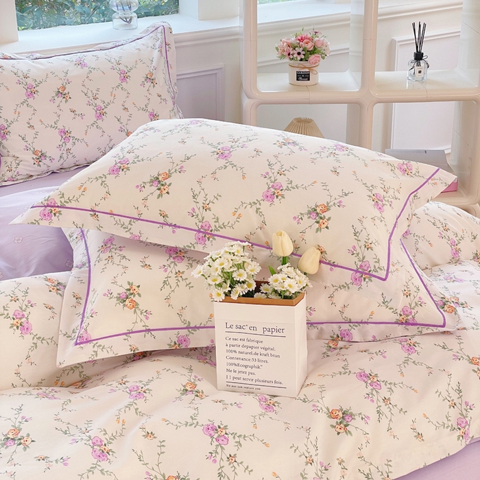 91家纺网 家纺一手货源 找家纺 （总）铭博家纺 新款直播爆款网红全棉四件套13070印花吊边一字绣纯棉被套工艺款