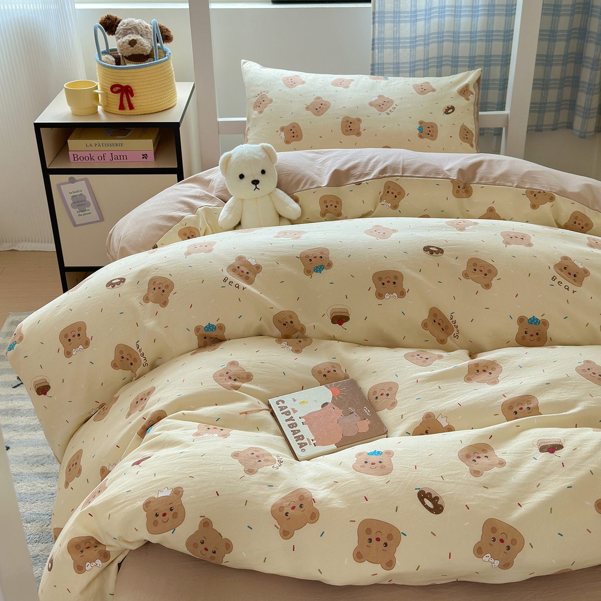 91家纺网 家纺一手货源 找家纺 沐芷 2025 开学季学生宿舍三件套 水洗棉四件套被套床单 黄油小熊