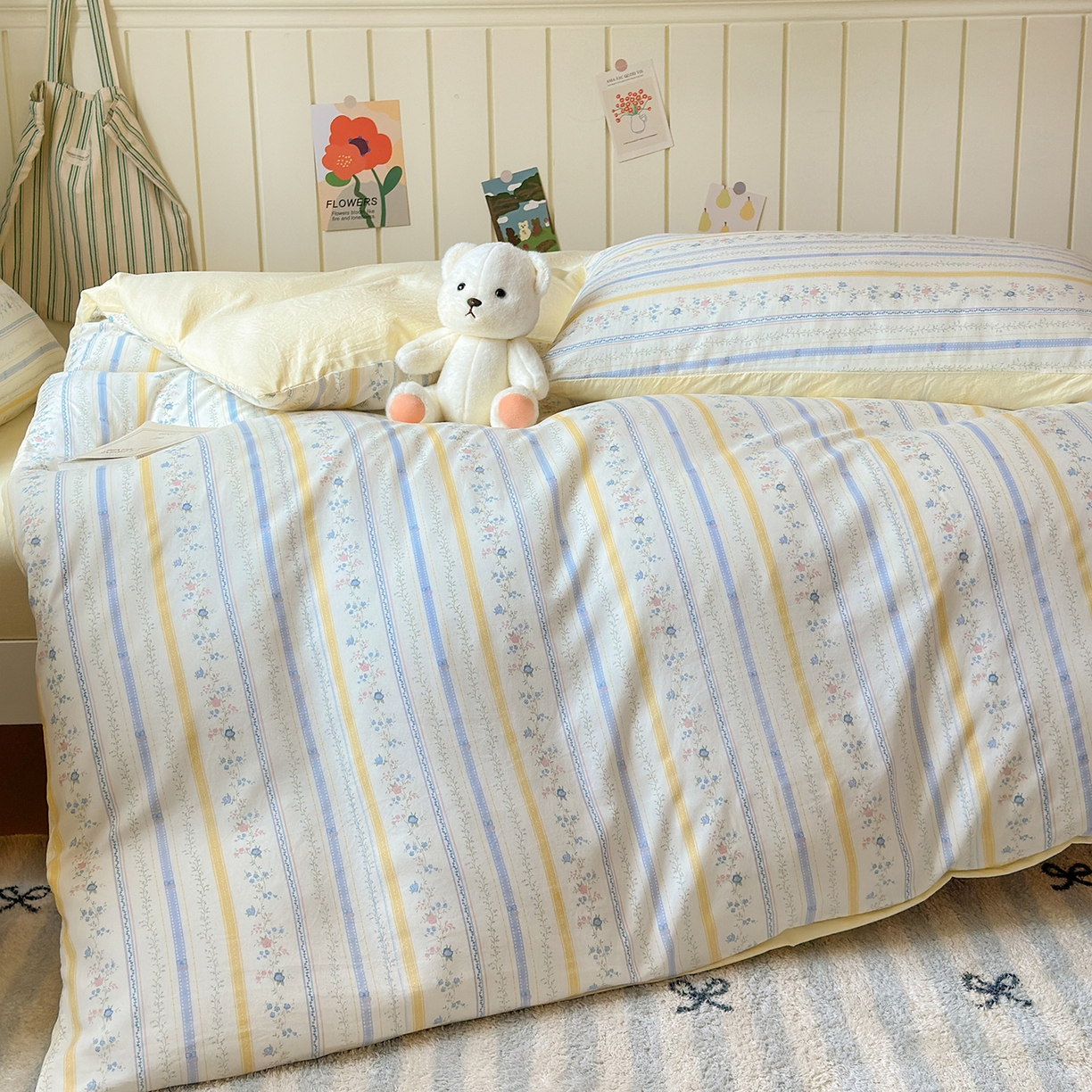 91家纺网 家纺一手货源 找家纺 沐芷 2025 开学季学生宿舍三件套 水洗棉四件套被套床单 空白诗