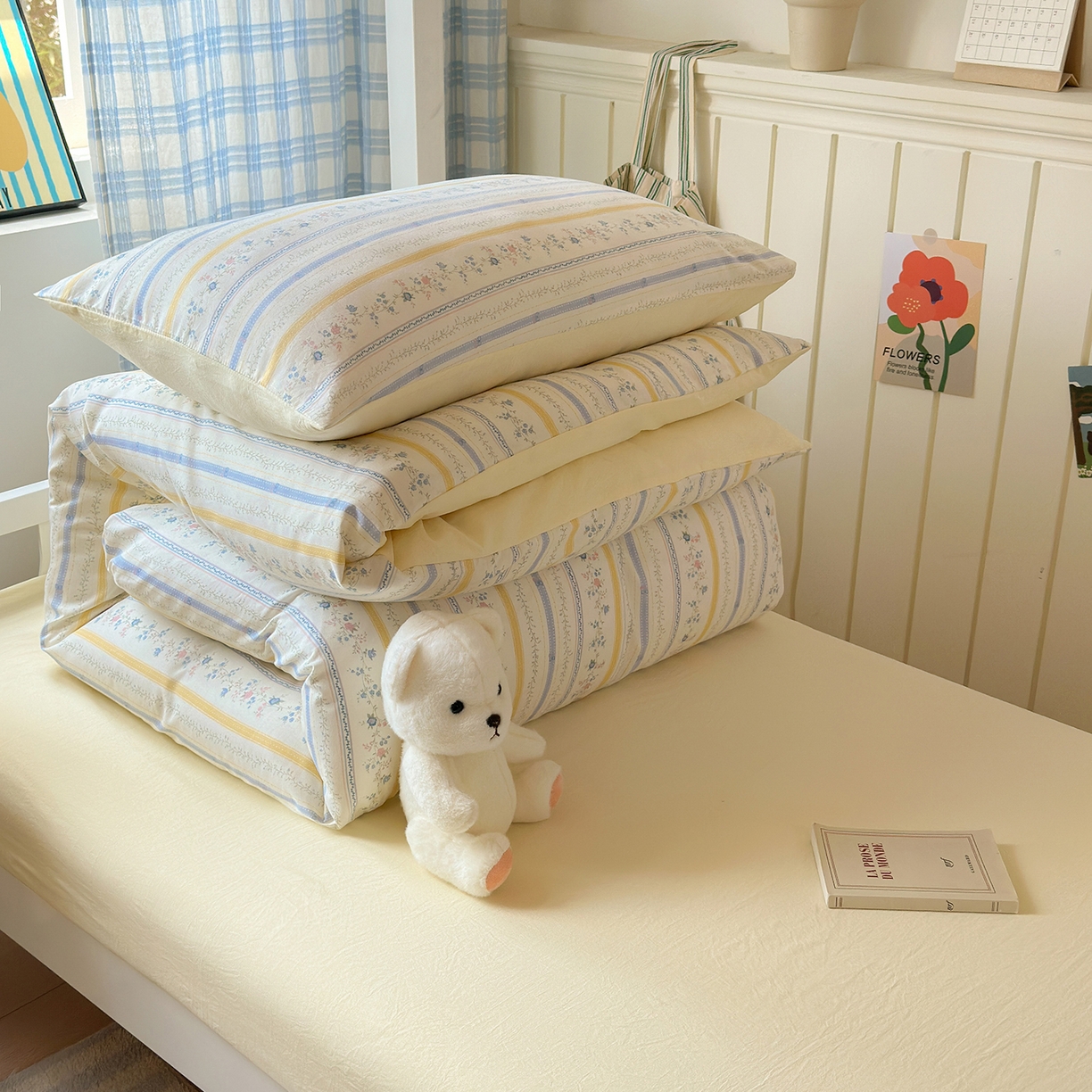 91家纺网 家纺一手货源 找家纺 沐芷 2025 开学季学生宿舍三件套 水洗棉四件套被套床单 空白诗