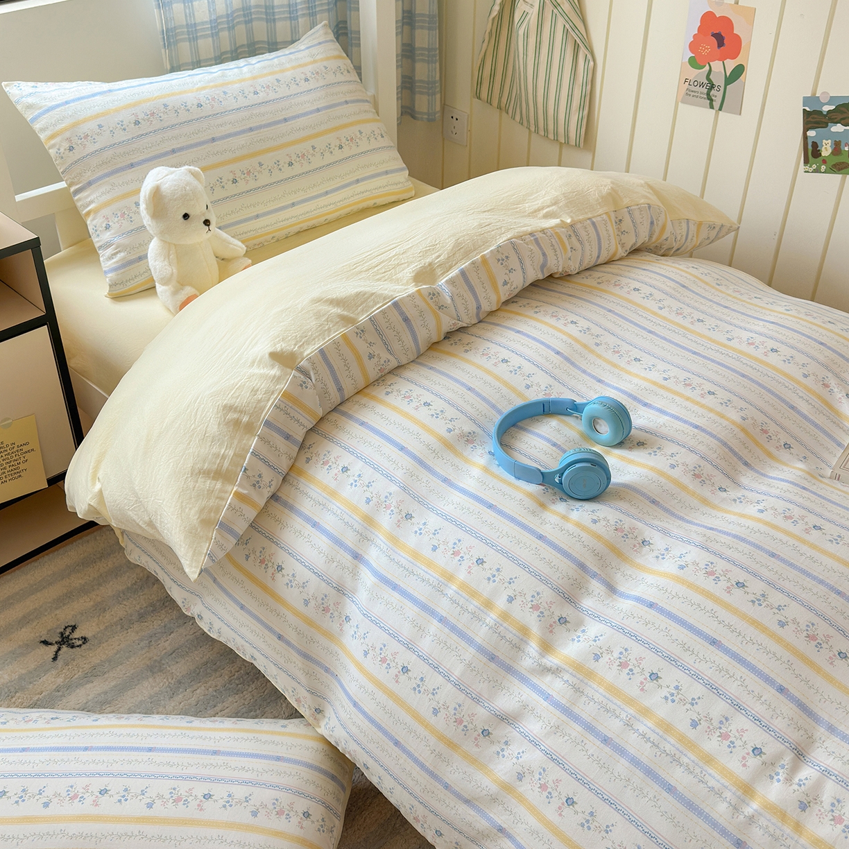 91家纺网 家纺一手货源 找家纺 沐芷 2025 开学季学生宿舍三件套 水洗棉四件套被套床单 空白诗