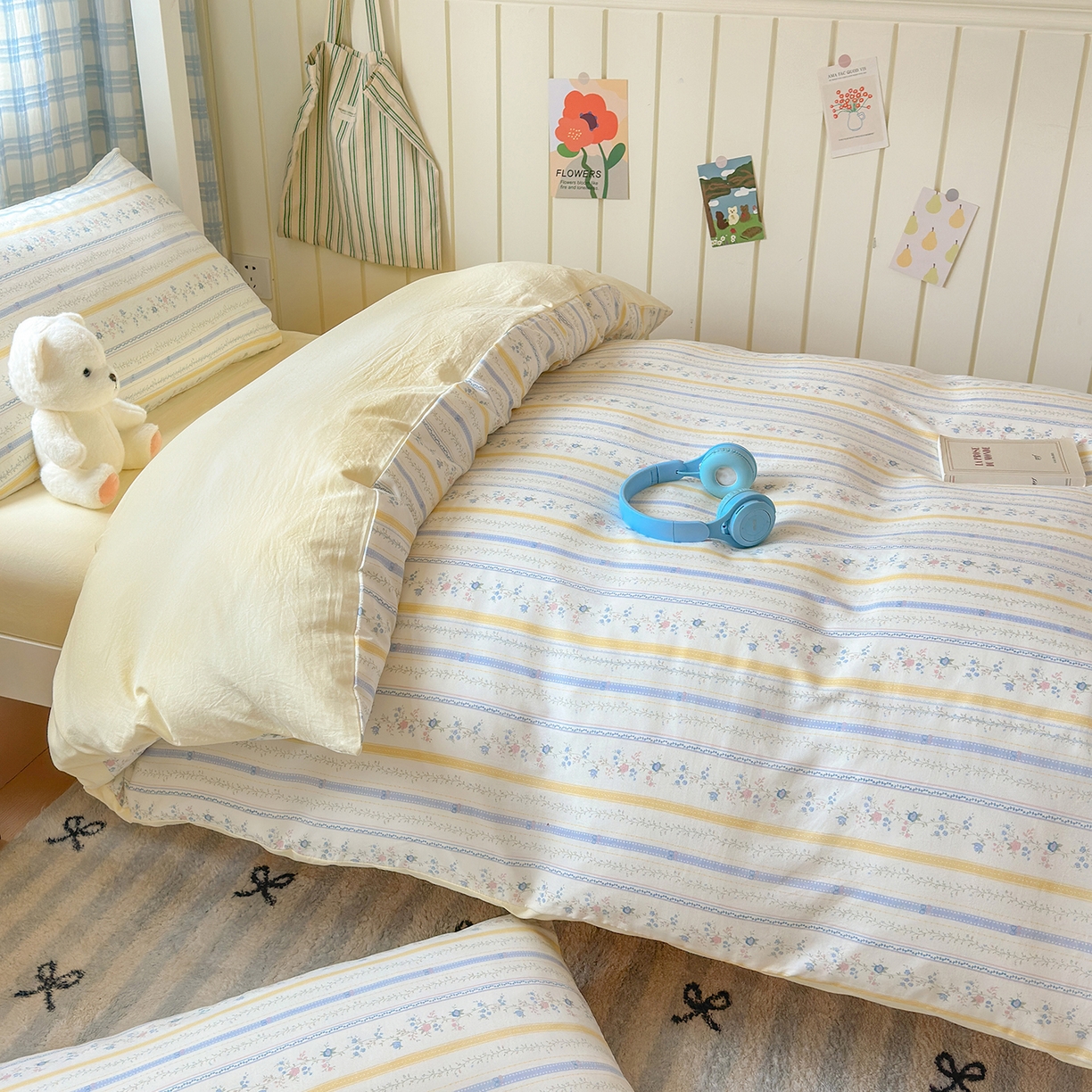 91家纺网 家纺一手货源 找家纺 沐芷 2025 开学季学生宿舍三件套 水洗棉四件套被套床单 空白诗