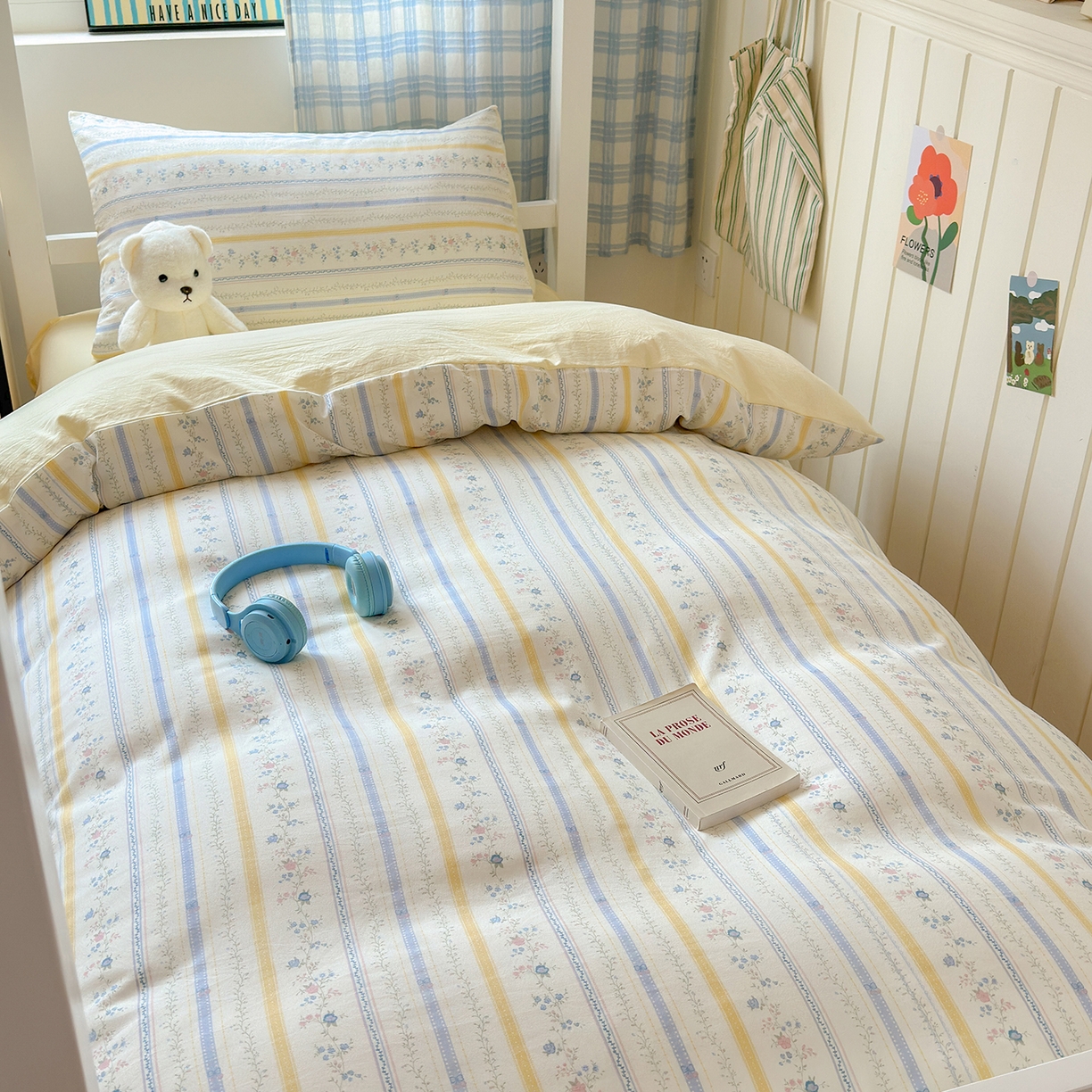 91家纺网 家纺一手货源 找家纺 沐芷 2025 开学季学生宿舍三件套 水洗棉四件套被套床单 空白诗