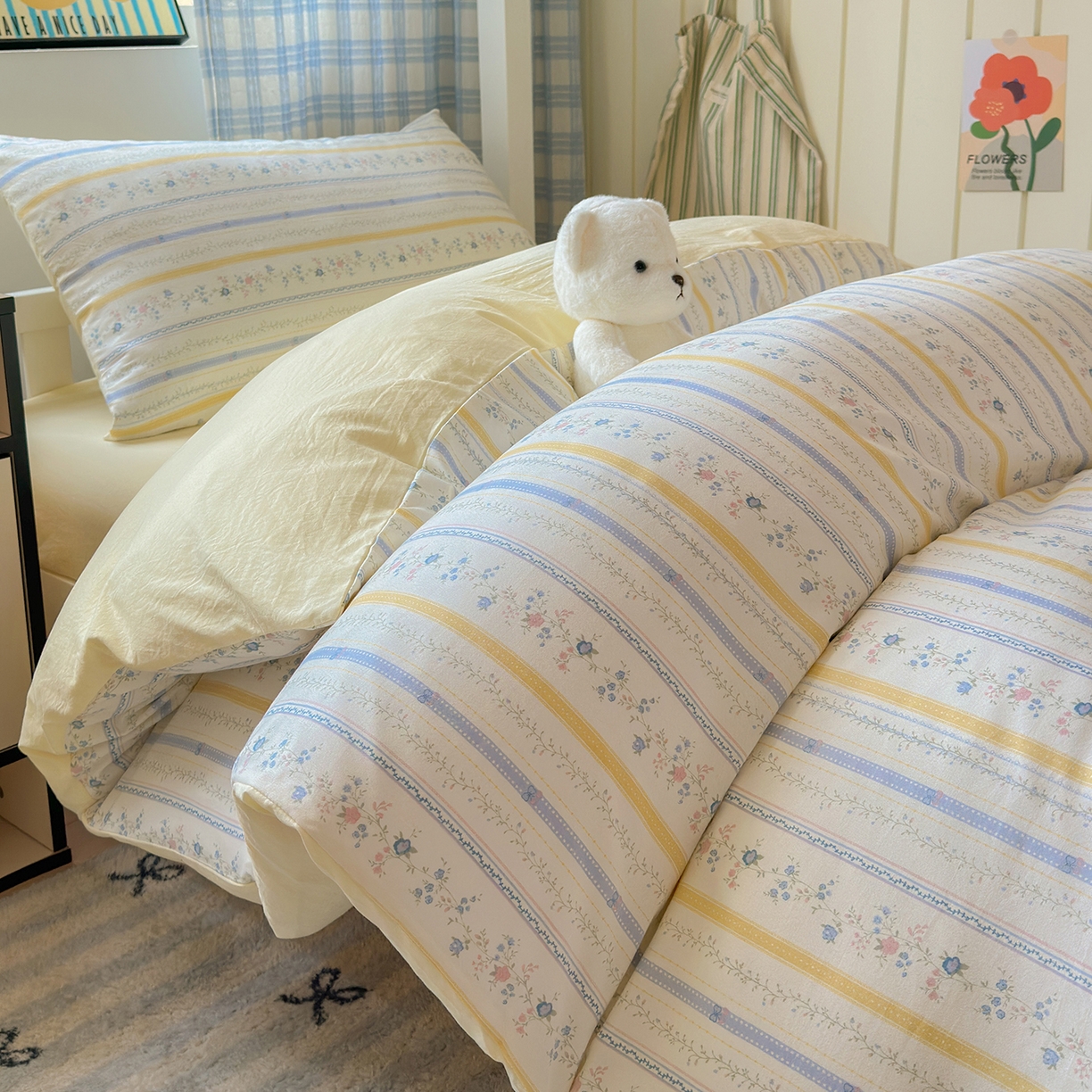 91家纺网 家纺一手货源 找家纺 沐芷 2025 开学季学生宿舍三件套 水洗棉四件套被套床单 空白诗